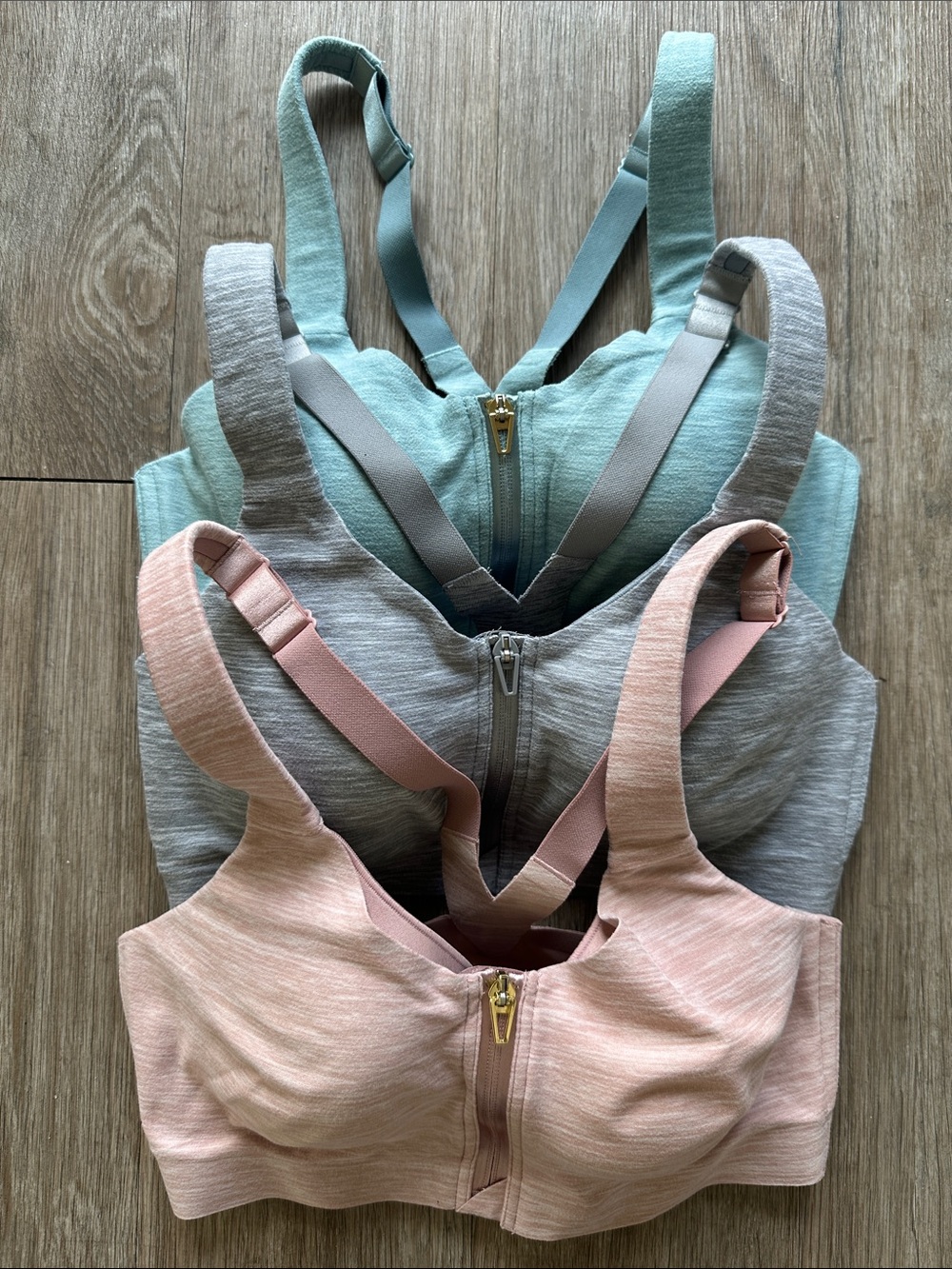 Knockout Wireless Front-Zip Sports Bra - Pink, Gray, Mint